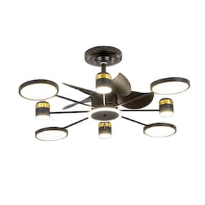 45 in. 8-Light Black LED Ceiling Fan with Light and Remote, Indoor Modern Chandelier Ceiling Fan with Starry Pattern
