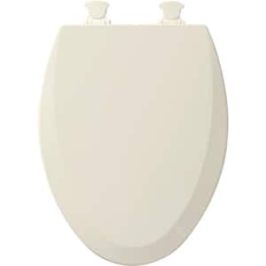 Elongated Closed Front Enameled Wood Toilet Seat in Biscuit Removes for Easy Cleaning