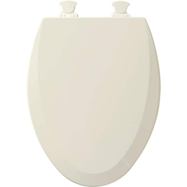 Elongated Enameled Wood Closed Front Toilet Seat in Biscuit Removes for Easy Cleaning