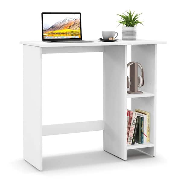 Costway 31.5 in. Rectangular White Wood Desk with Adjustable Shelf