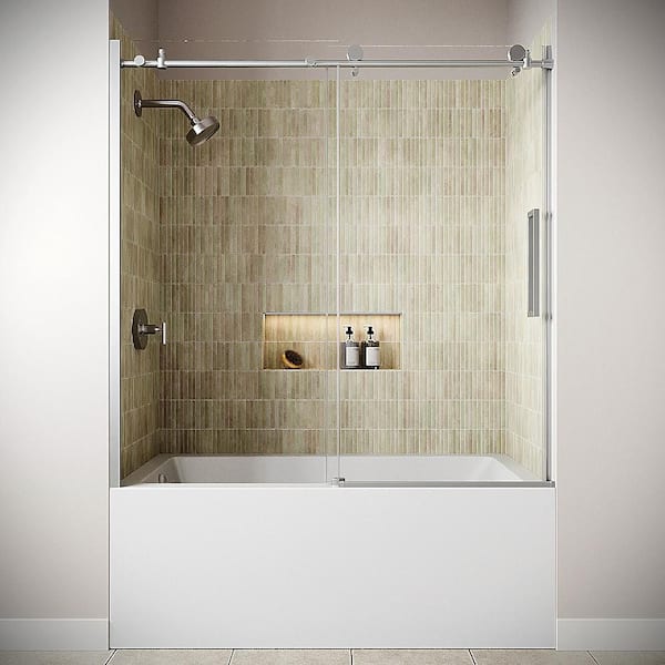 Sebino 60 in. x 60 in. Semi-Frameless Sliding Bathtub Door, CrystalTech 5/16 in. Clear Glass, Polished Chrome Hardware