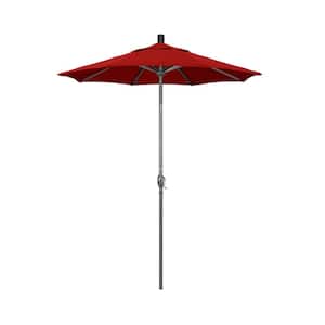 6 ft. Grey Aluminum Market Push Button Tilt Crank Lift Patio Umbrella in Jockey Red Sunbrella
