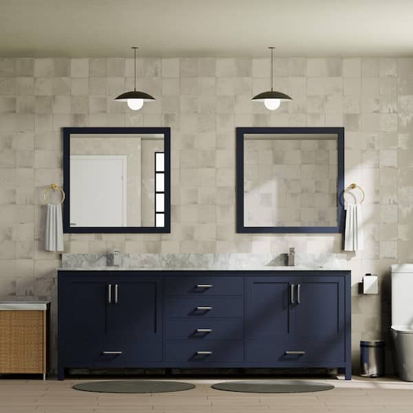 Jacques 80 in. W x 22 in. D Navy Blue Double Freestanding Bath Vanity with Carrara Marble Top