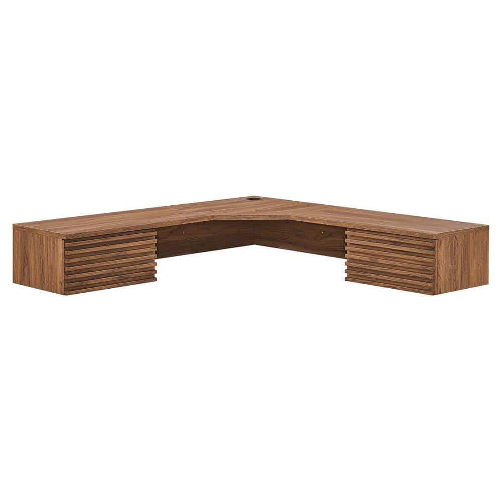 MODWAY Render 54.5 In. L-Shaped Walnut Wall Mount Corner Office 2 ...