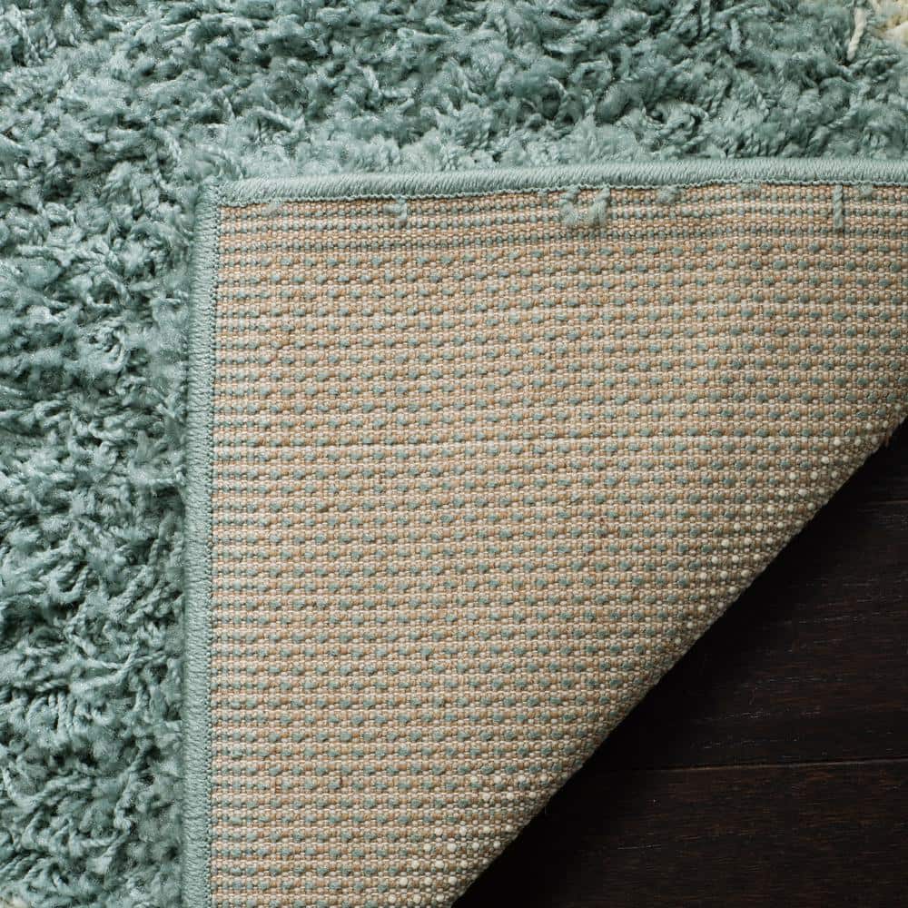Seafoam and Ivory High Pile Shag Area Rug
