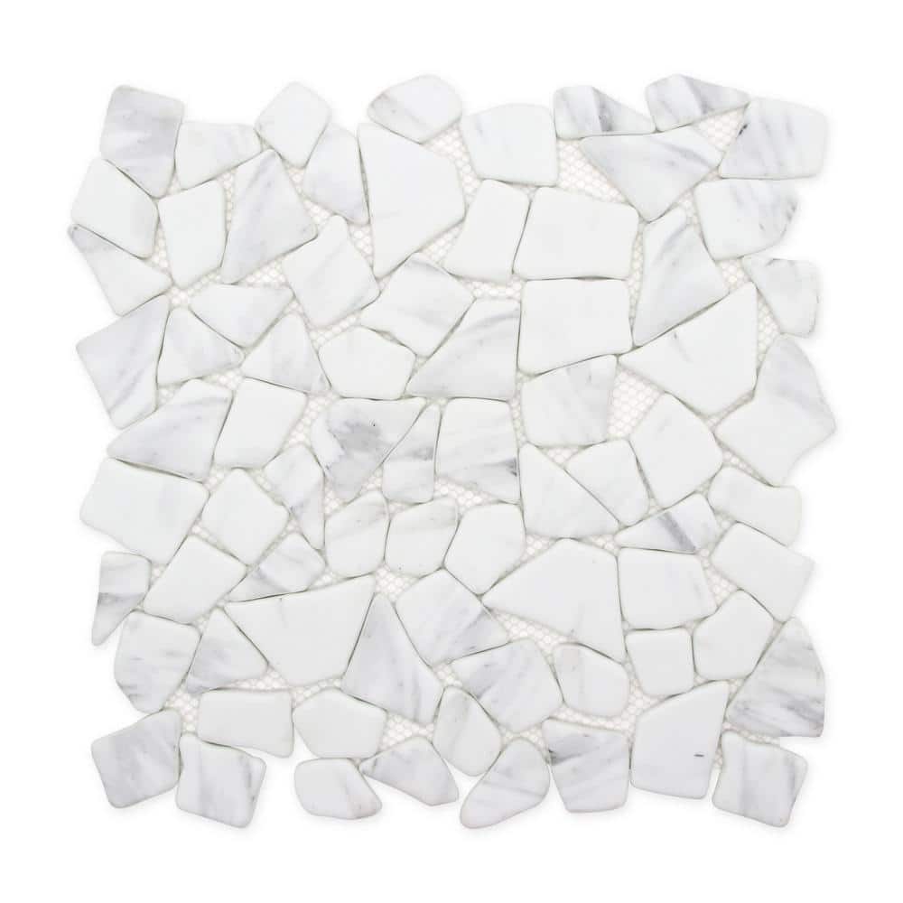 Pebble White Carrara River Rock 12 in. x 12 in. Recycled Glass Marble Looks Floor and Wall Mosaic Tile (10 sq. ft./Case) price history on PriceWatchPro