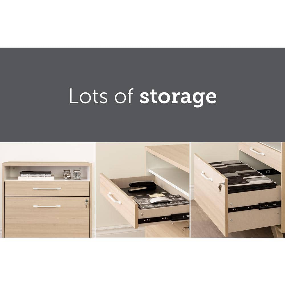 Beige 2-Drawer Lockable Lateral File Cabinet with Open Cubby