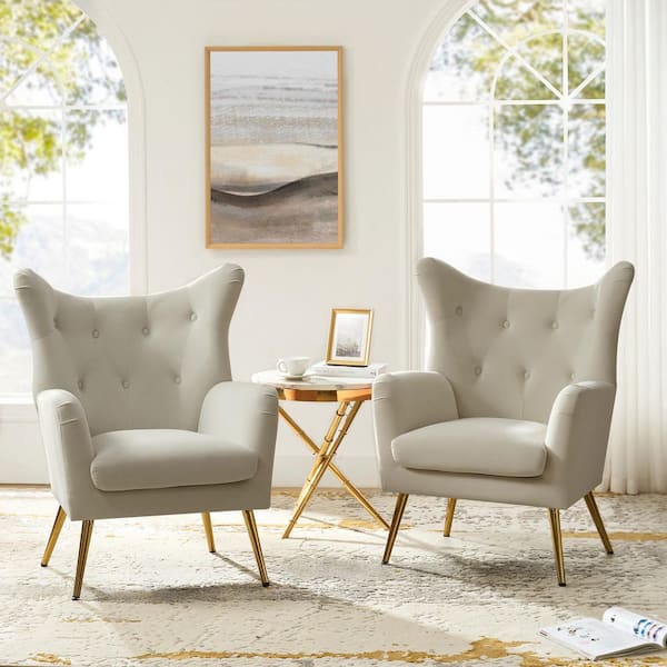 Jacob Tan Velvet Wingback Chair with Tufted Cushions (Set of 2)