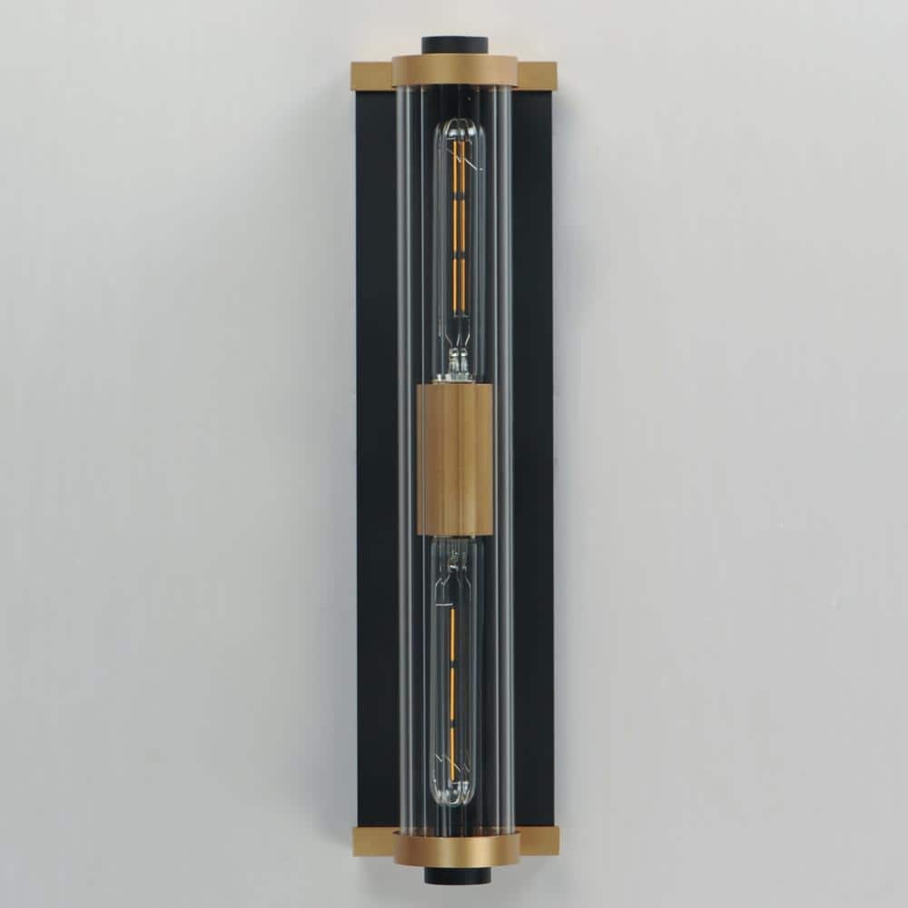 Opulent Black and Antique Brass 20" Outdoor Wall Sconce