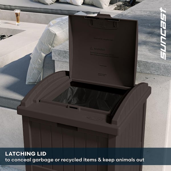 Suncast Plastic Trash Hideaway 30 Gallon Brown Outdoor Trash Can