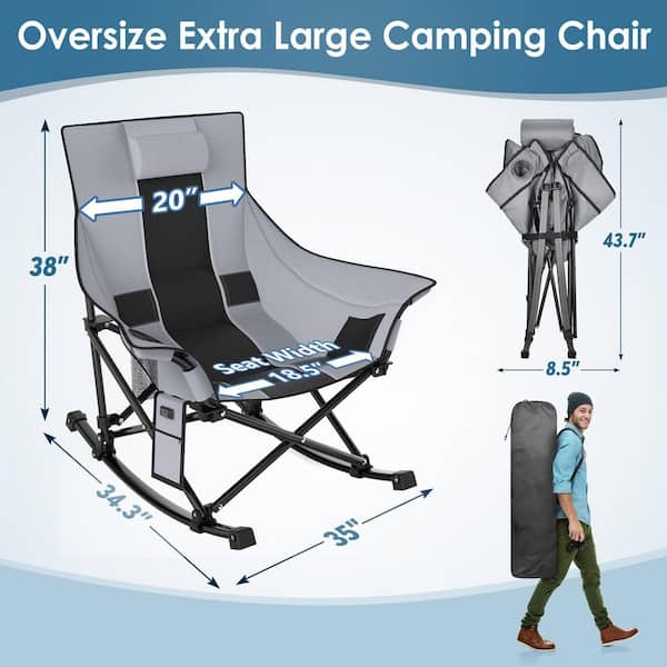 Outdoor Patio Oversized Foldable Heated Rocking Camping Grey Black Chair with Metal Frame