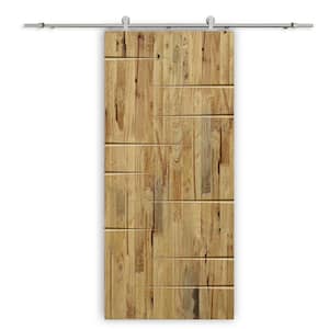 30 in. x 80 in. Weather Oak Stained Solid Wood Modern Interior Sliding Barn Door with Hardware Kit