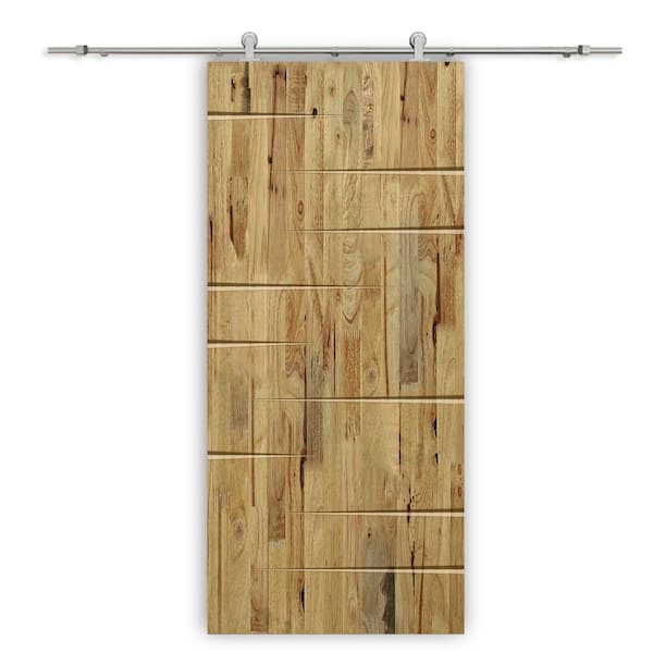 CALHOME 30 in. x 80 in. Weather Oak Stained Pine Wood Modern Interior Sliding Barn Door with Hardware Kit