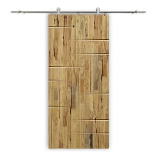 44 in. x 96 in. Weather Oak Stained Pine Wood Modern Interior Sliding Barn Door with Hardware Kit