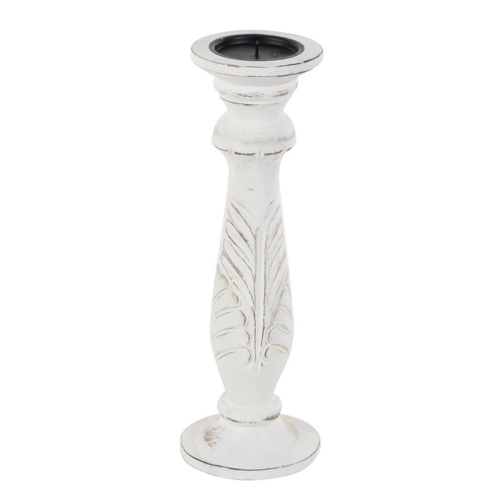 Elegant White Mango Wood Candle Lantern Trio, 18" Height
