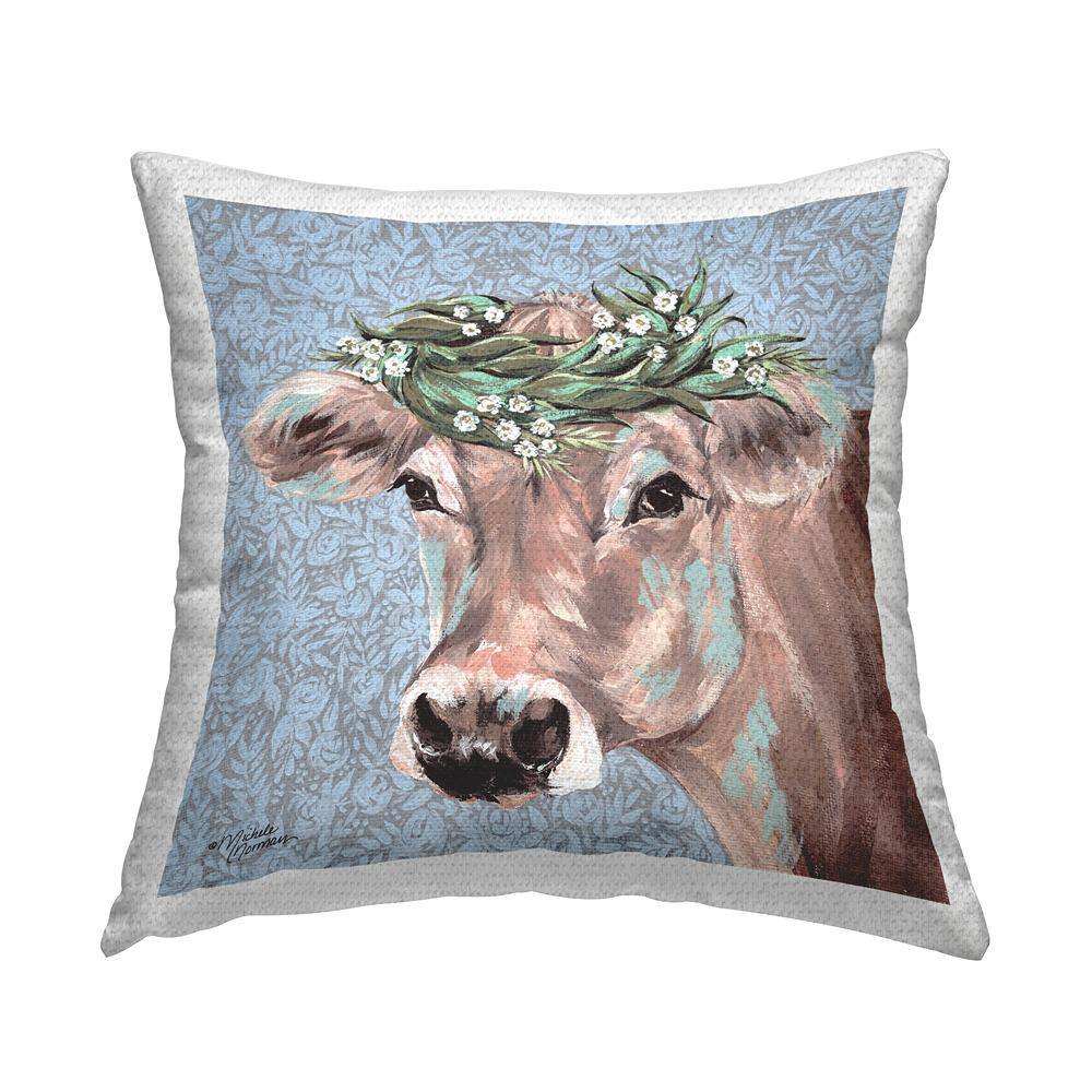 Charming Rural Cow Portrait Floral Crown Multi-Color Square Outdoor Throw Pillow price history on PriceWatchPro