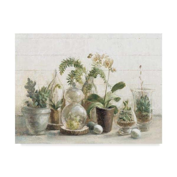 Trademark Fine Art 35 in. x 47 in. "Greenhouse Orchids on Shiplap" by Danhui Nai Printed Canvas Wall Art
