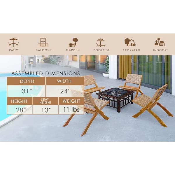 BALKENE HOME Sava Tan Wood Folding Lawn Chair 64159 - The Home Depot