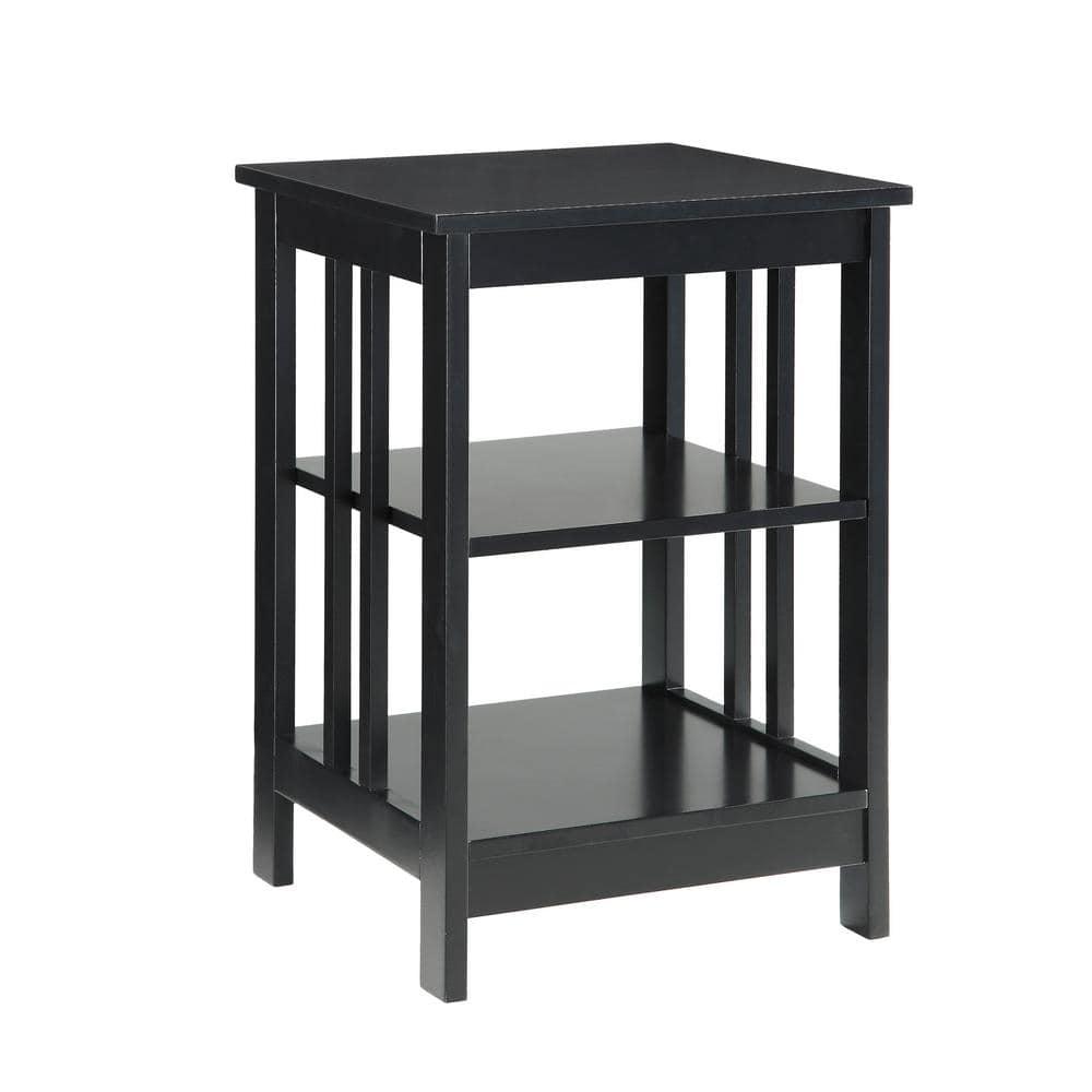 Black Rectangular Traditional Wood End Table with Shelves