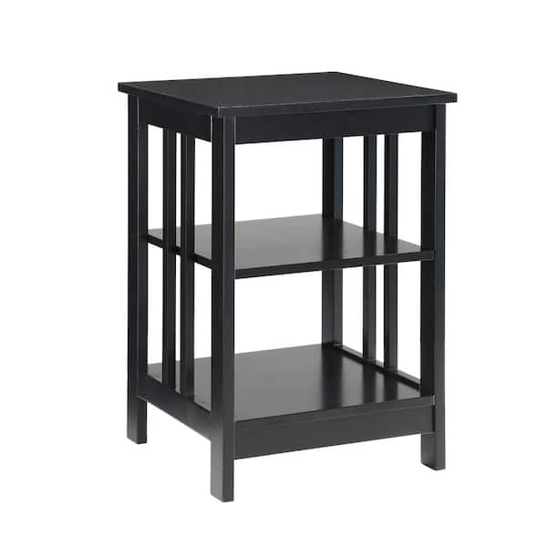 Convenience Concepts Mission 15.75 in. Black Standard Height Square Wood Top End Table with Shelves