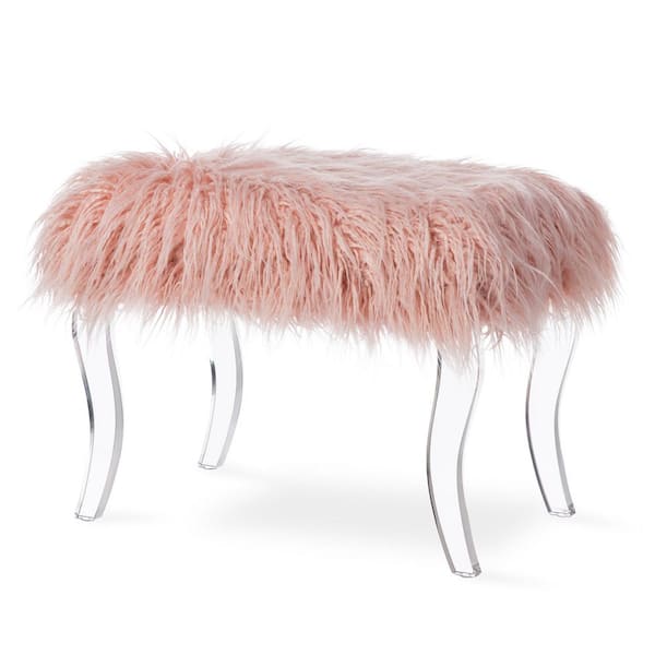 24.00 in. Pink Faux Fur Acrylic Bench
