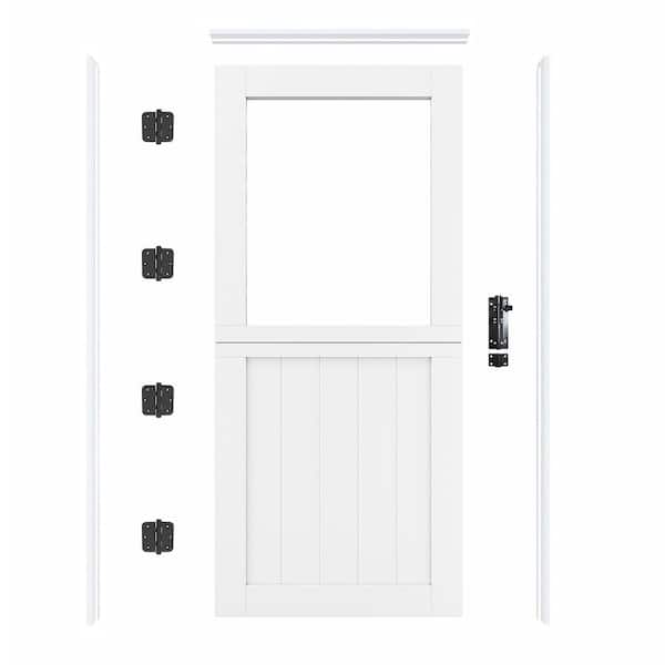 36 in. x 80 in. Primed White Finish MDF Universal 1-Lite Clear Glass Dutch Door Interior Door Plus Quick Assemble Jamb