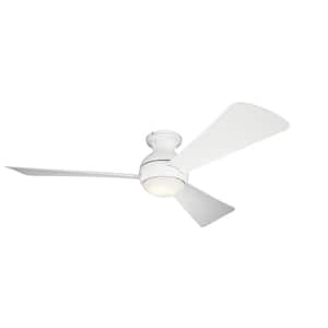 Sola 54 in. Indoor/Outdoor Matte White Low Profile Ceiling Fan with Integrated LED with Wall Control Included