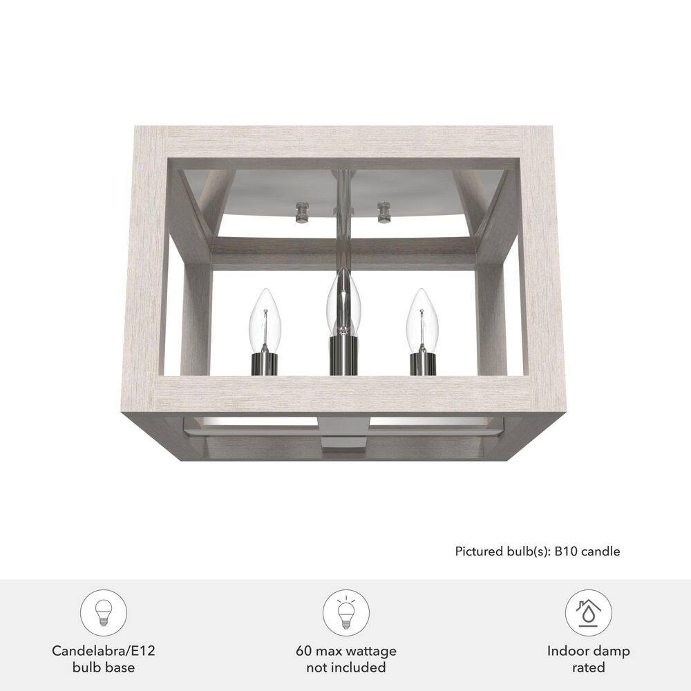 Squire Manor 12.25" Distressed White and Chrome Flush Mount Light