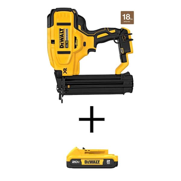 DEWALT 20V MAX XR Lithium-Ion Cordless 18-Gauge Brad Nailer with 20V MAX  Compact Lithium-Ion 2.0Ah Battery Pack DCN680BW203 The Home Depot