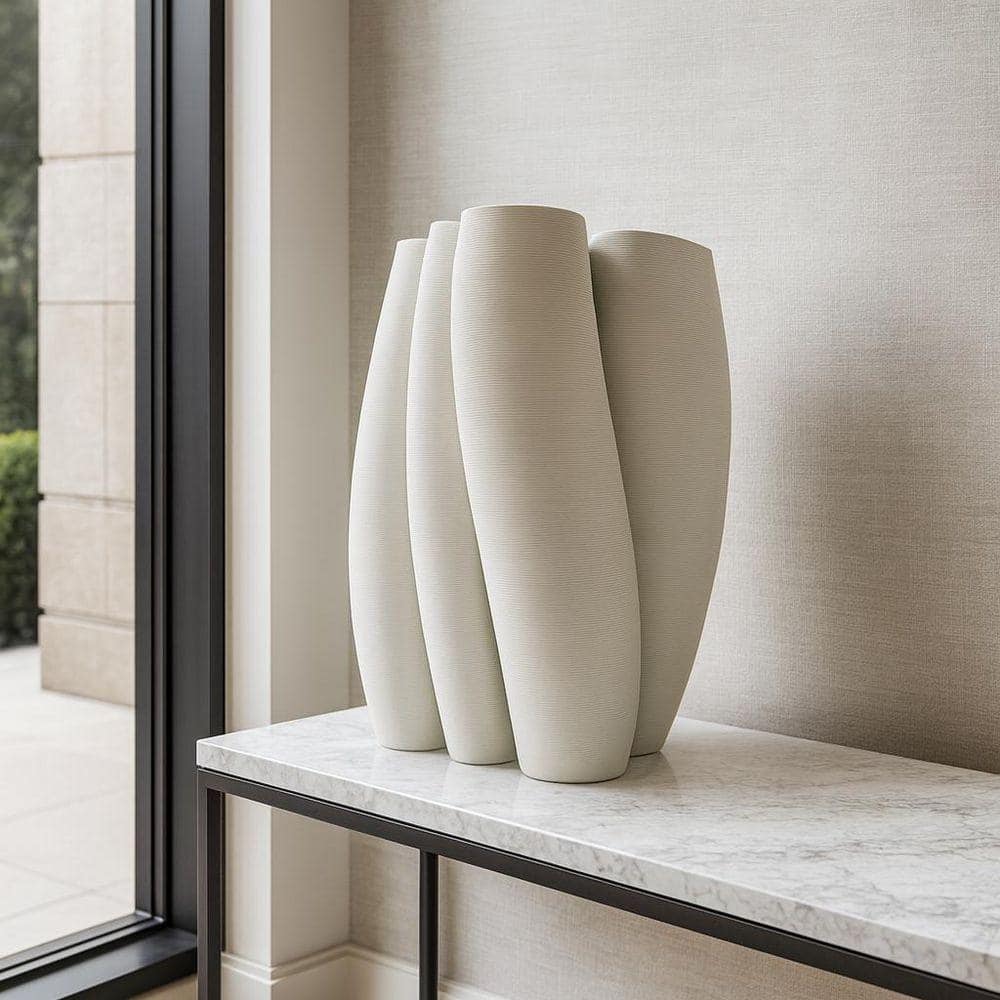castellousa White 11 in. Tall White Geometric Ceramic Vase CB-ML16