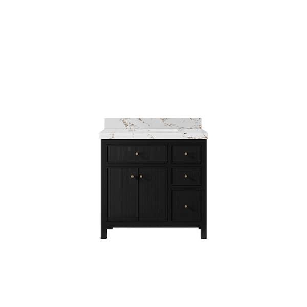Willow Collections Sonoma 36 in. Single Sink Freestanding Black Bath Vanity with Viola Brown Quartz Top Unassembled