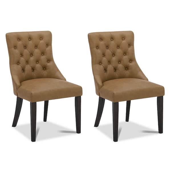Minos Cognac Brown Faux Leather Tufted Dining Chair (Set of 2)