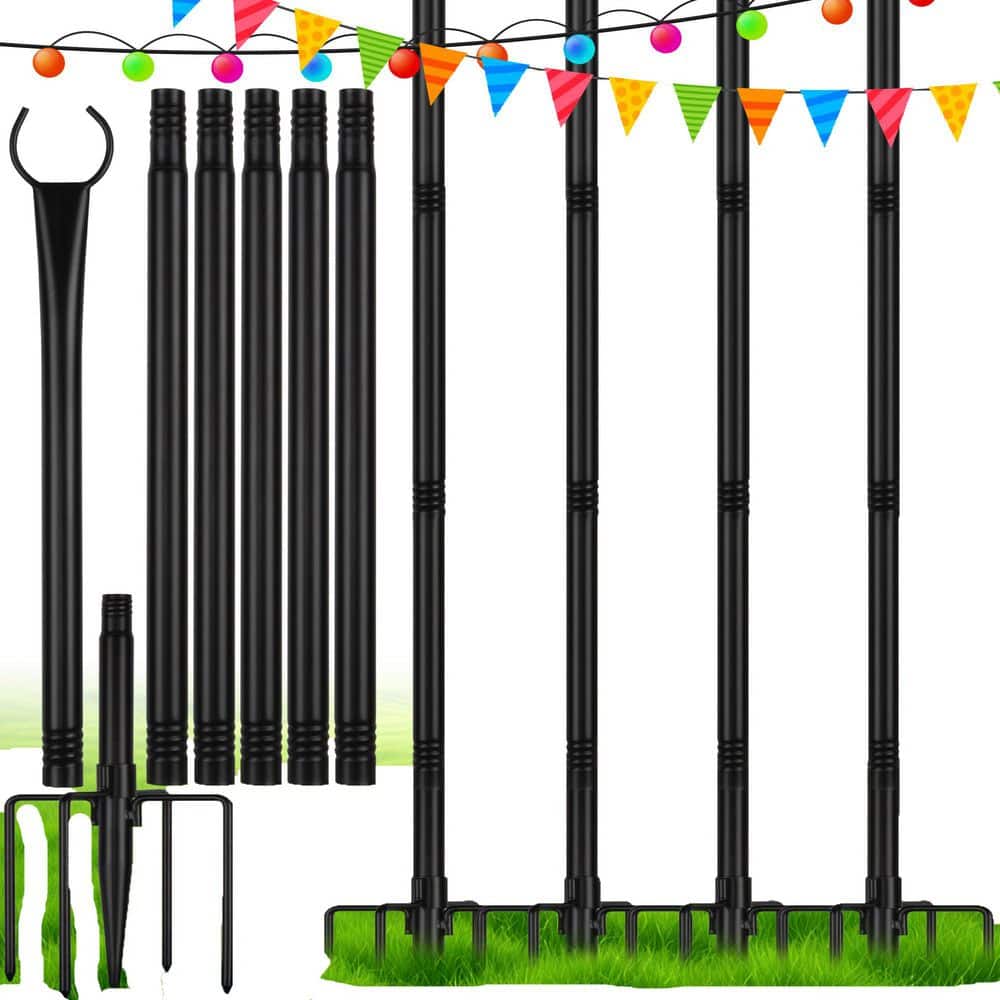 8.5 ft. Metal Outdoor String Light Poles with Hooks and 5-Prong Base in Black (4-Pack) price history on PriceWatchPro