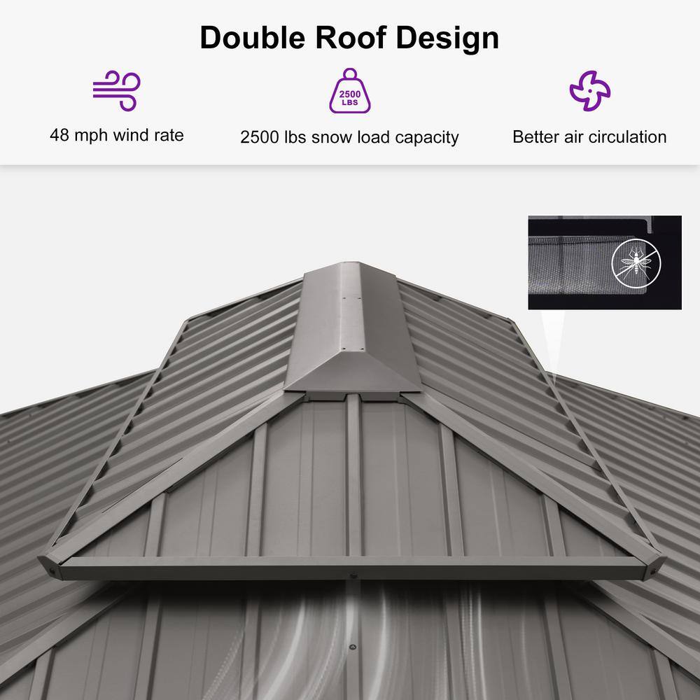 12' x 16' Black Aluminum Hardtop Patio Gazebo with Curtains