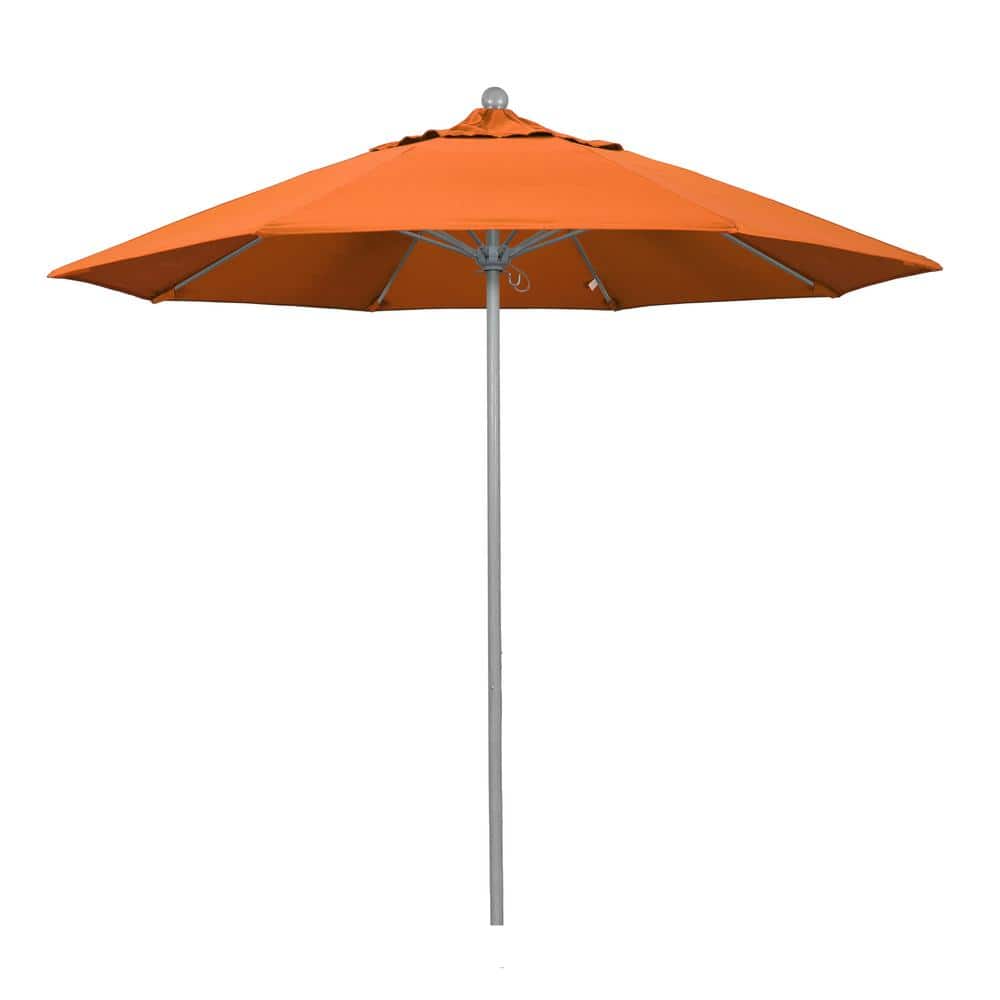 9 ft. Gray Woodgrain Aluminum Commercial Market Patio Umbrella Fiberglass Ribs and Push Lift in Tangerine Sunbrella price history on PriceWatchPro