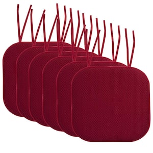 Honeycomb Memory Foam Square 16 in. x 16 in. Non-Slip Back Chair Cushion with Ties (6-Pack), Wine
