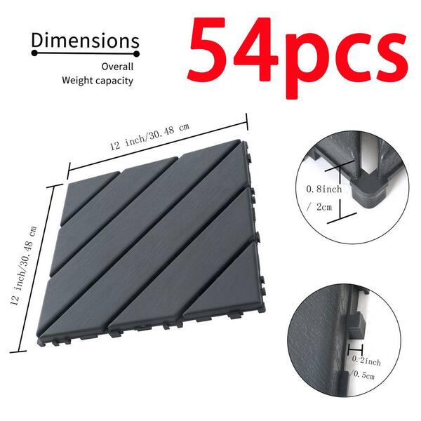 Tidoin Outdoor 1 ft. x 1 ft. Composite Interlocking Tile Deck Tile in Gray(54 Per Box)