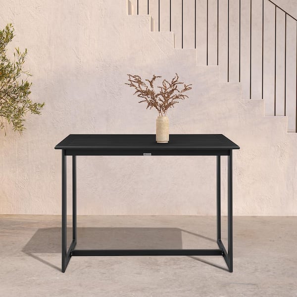 Armen Living Grand Black Rectangular Aluminum Bar Height Outdoor Dining Table