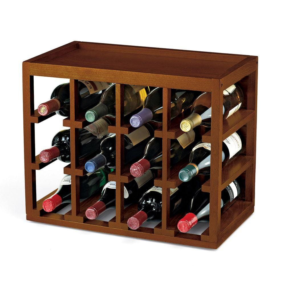Wine Bottle and Glasses Holder Solid Wood Stained Finish 