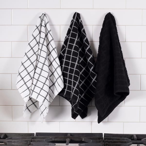 RITZ Black Terry Check Cotton Kitchen Towel Set of 3 82414A - The Home Depot