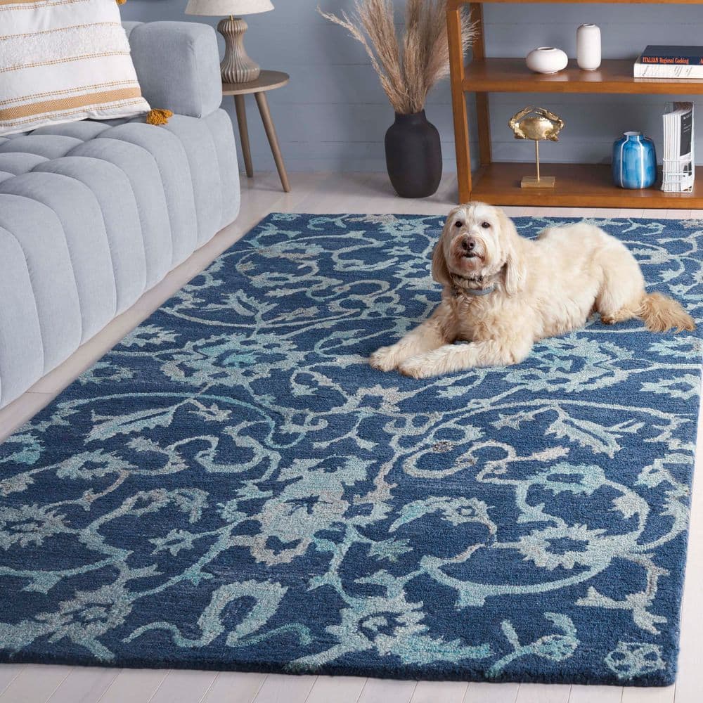 Handmade Navy Wool Tufted Rectangular Area Rug, 3' x 5'