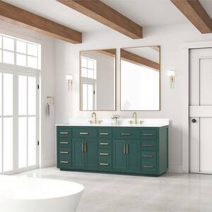 84 in. W x 22 in. D x 36 in. H Double Sink Freestanding Bath Vanity in Green with White Quartz Top