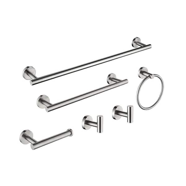 FUNKOL 6-Piece Stainless Steel Bath Hardware Set with Mounting Hardware in Brushed Nickel