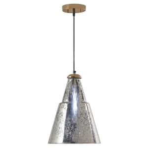 Lianna 11 in. 1-Light Painted Gold Shaded Pendant Light with Painted Silver Mercury Glass Cone Shade