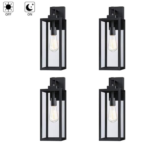 Hukoro Bonanza 18 in. 1-Light Matte Black Outdoor Wall Lantern Sconce with Clear Glass Shade, 1 x E26 (4-Pack)