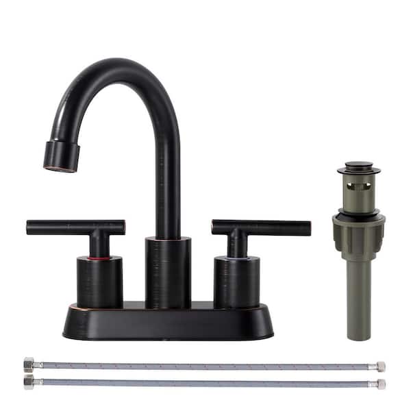 Modern 4 in. Centerset Double Handle High Arc Bathroom Sink Faucet with Pop-Up Drain in Oil Rubbed Bronze