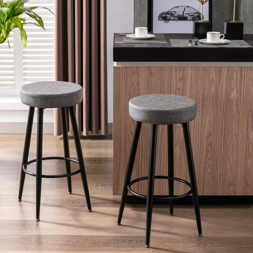 GOJANE 30.31 in. Pink Backless Metal Counter Height Bar Stools