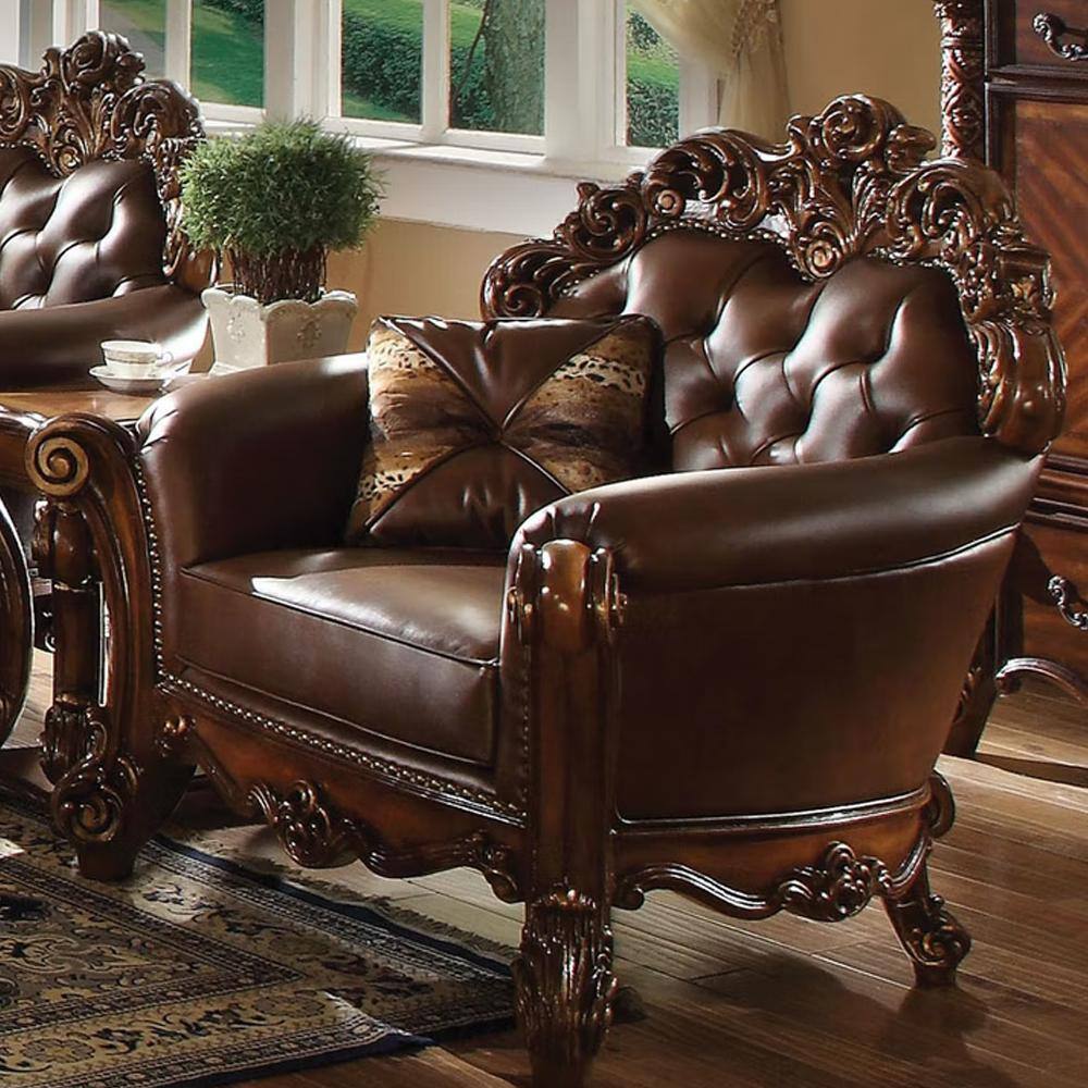 Vendome Cherry Faux Leather Handcrafted Chair with Pillow