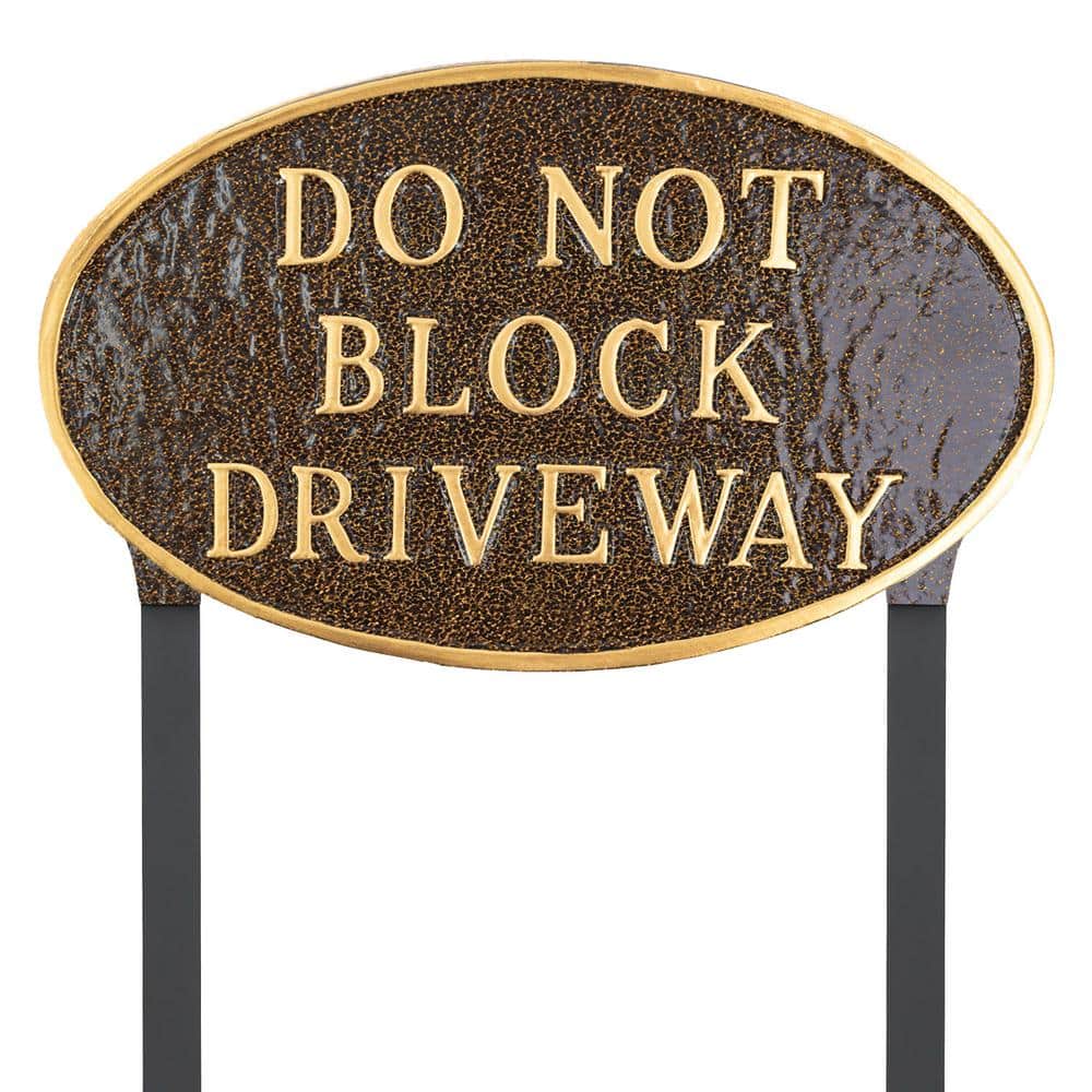10 in. x 18 in. Large Oval Do Not Block Driveway Statement Plaque Sign with Lawn Stakes-Hammered Bronze product image for price tracking