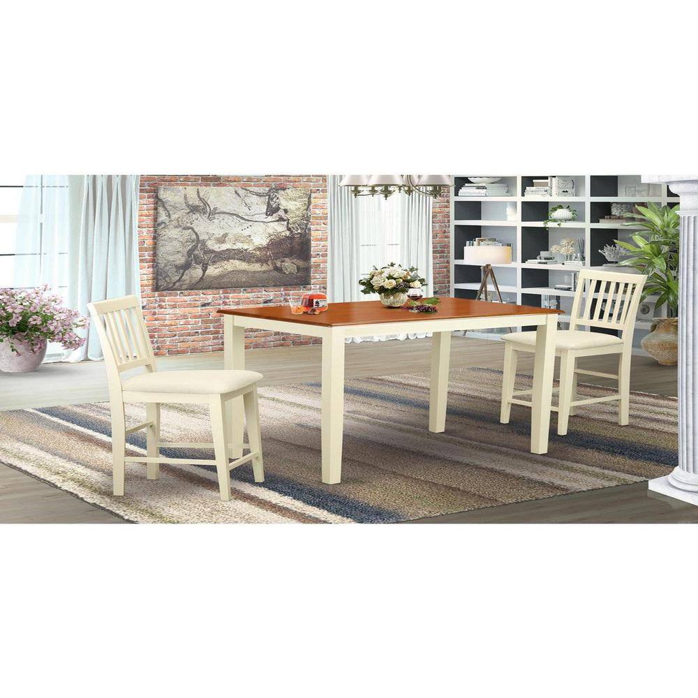 3-Piece White Finish Solid Wood Top Counter Height Dining Table Set